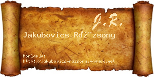 Jakubovics Rázsony névjegykártya